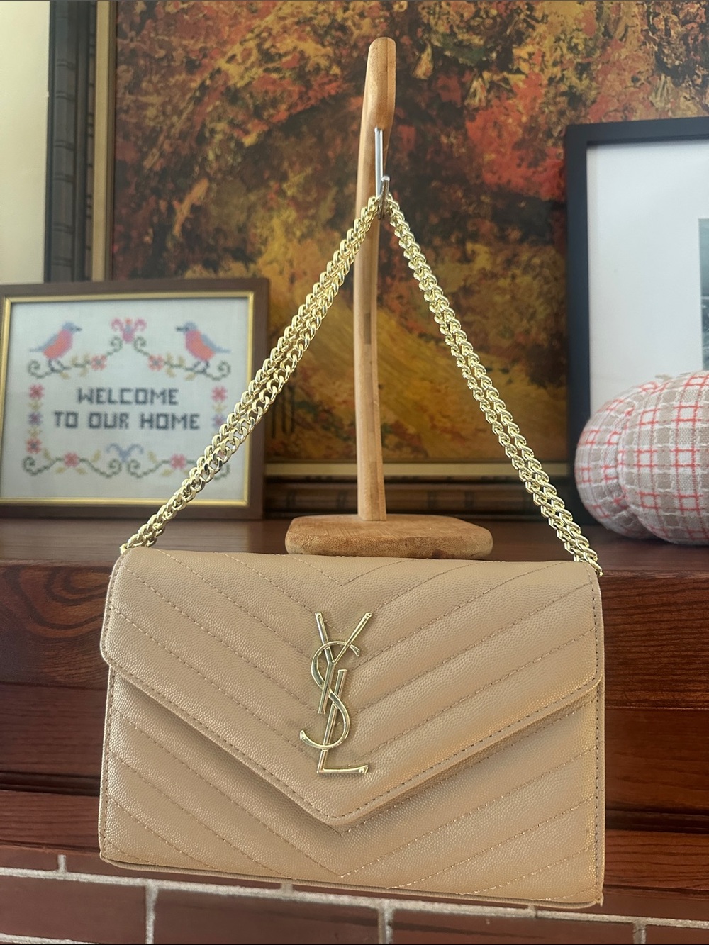Tan Quilted Leather Chain Shoulder Bag